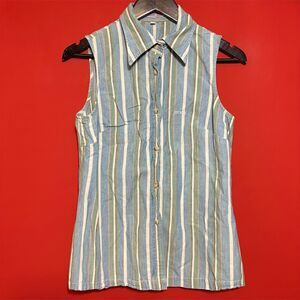Guess Vintage‎ Women's Striped Sleeveless Button-Up Top Size S